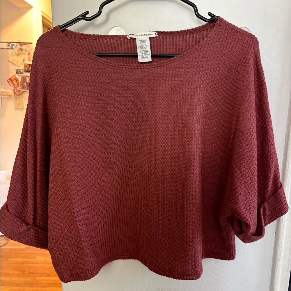 Women's Burgundy Waffle Knit Top